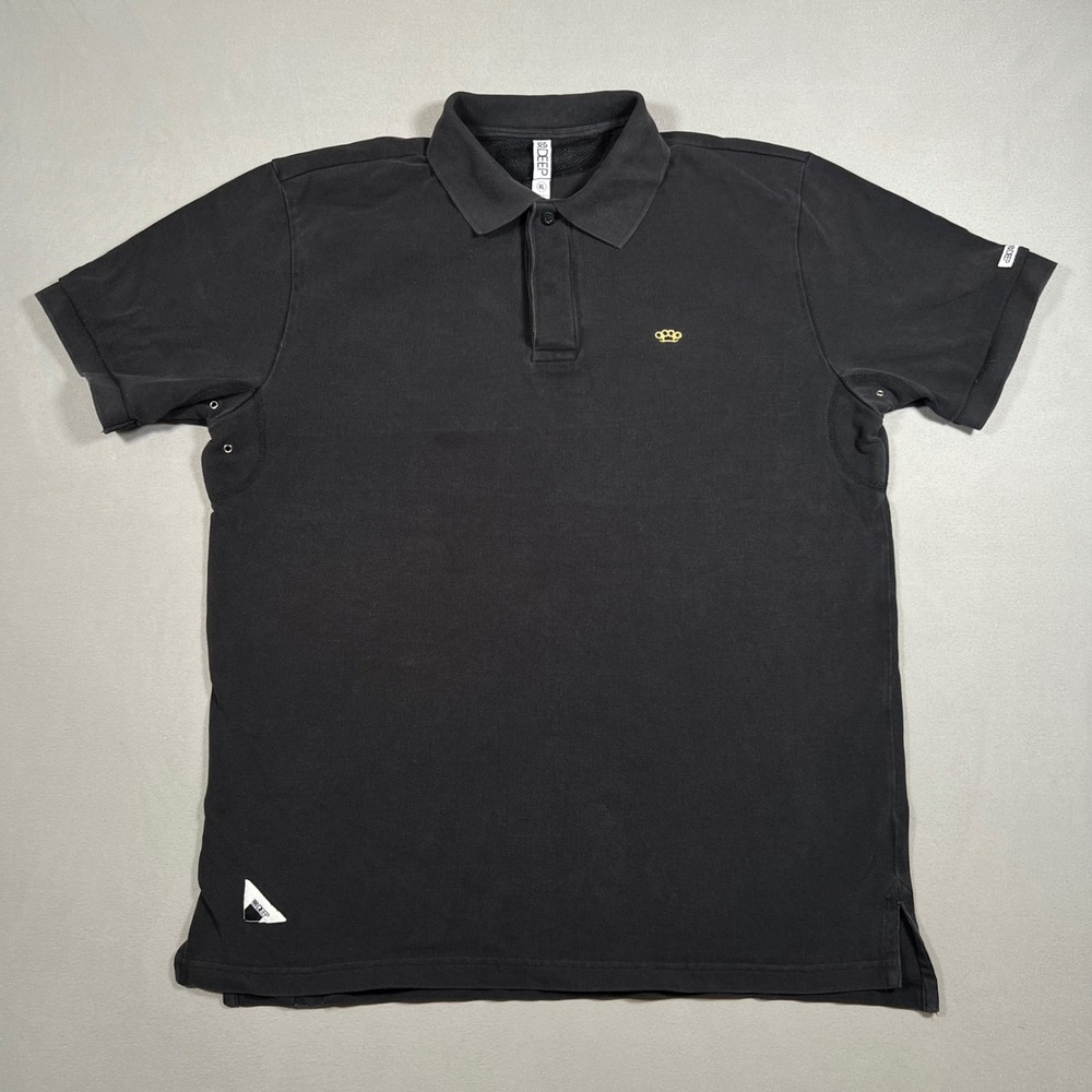 10 Deep Mens XL Black Cotton Pique Polo Shirt Brass Knuckles Streetwear Logo